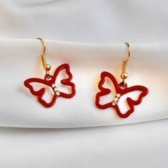Mini Butterfly Earrings in Red - Picture 1 of 4